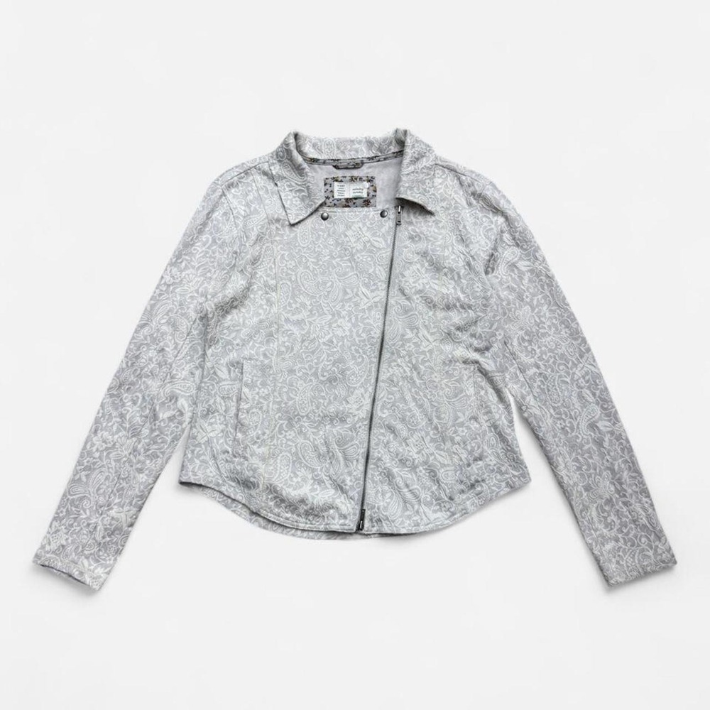 Anthropologie Saturday Sunday Luddy Moto Jacket Grey Paisley Knit Zip Up Large